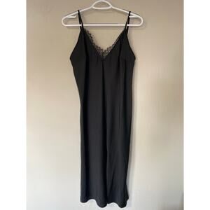 A New Day Black V-Neck Slip Dress Lace Trim Large Feminine Whimsygoth Whitchy